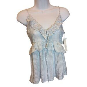 WallFlower Challis Ruffle Cami Tank Top Sleeveless Blouse Women's Sz. XS Blue/Wh
